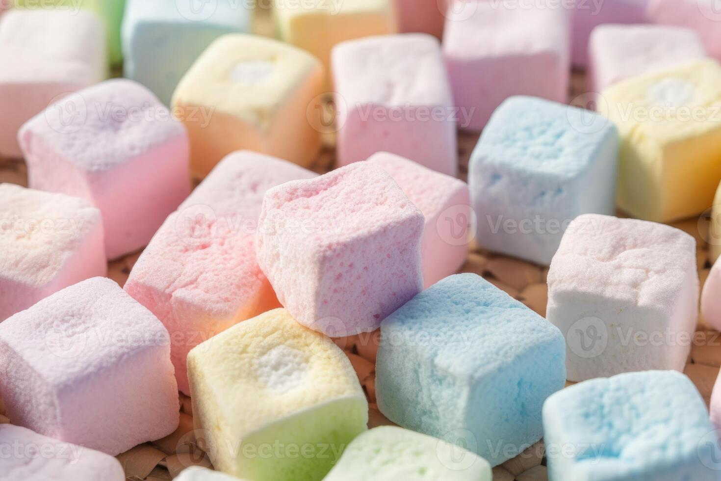 azione foto di colorfull marshmallow su il cucina piatto posare fotografia generativo ai