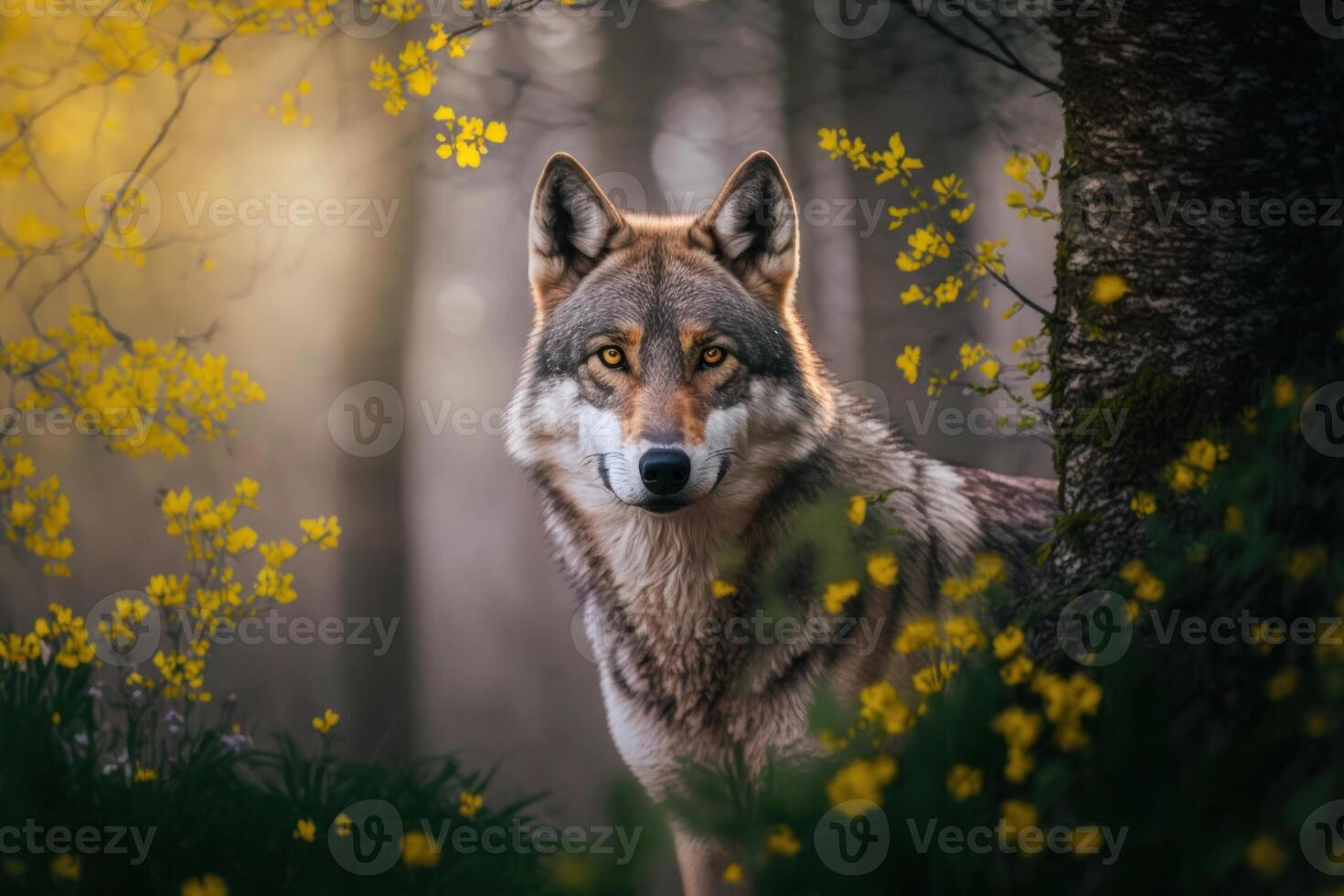 vicino selvaggio lupo nel natura habitat. generativo ai foto