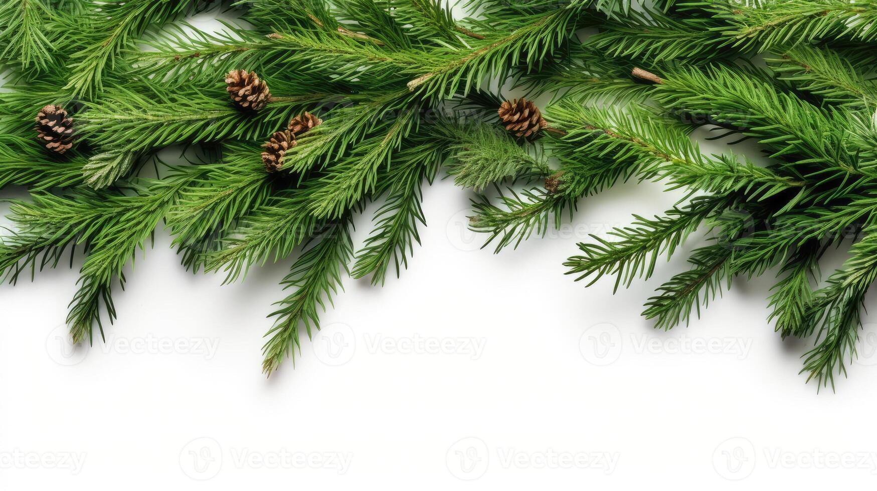 Natale albero rami con bianca sfondo superiore Visualizza creato con generativo ai tecnologia foto
