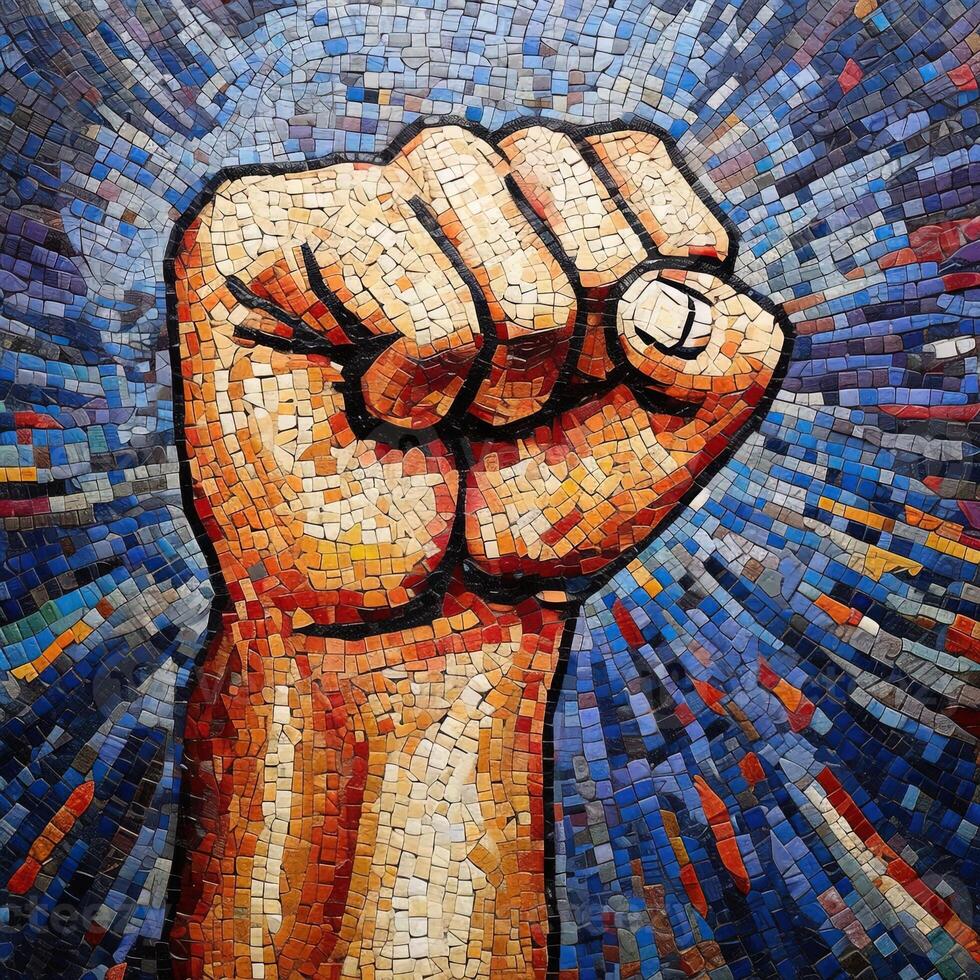 stretto cazzotto, mosaico.pugno di protesta. creato con generativo ai foto