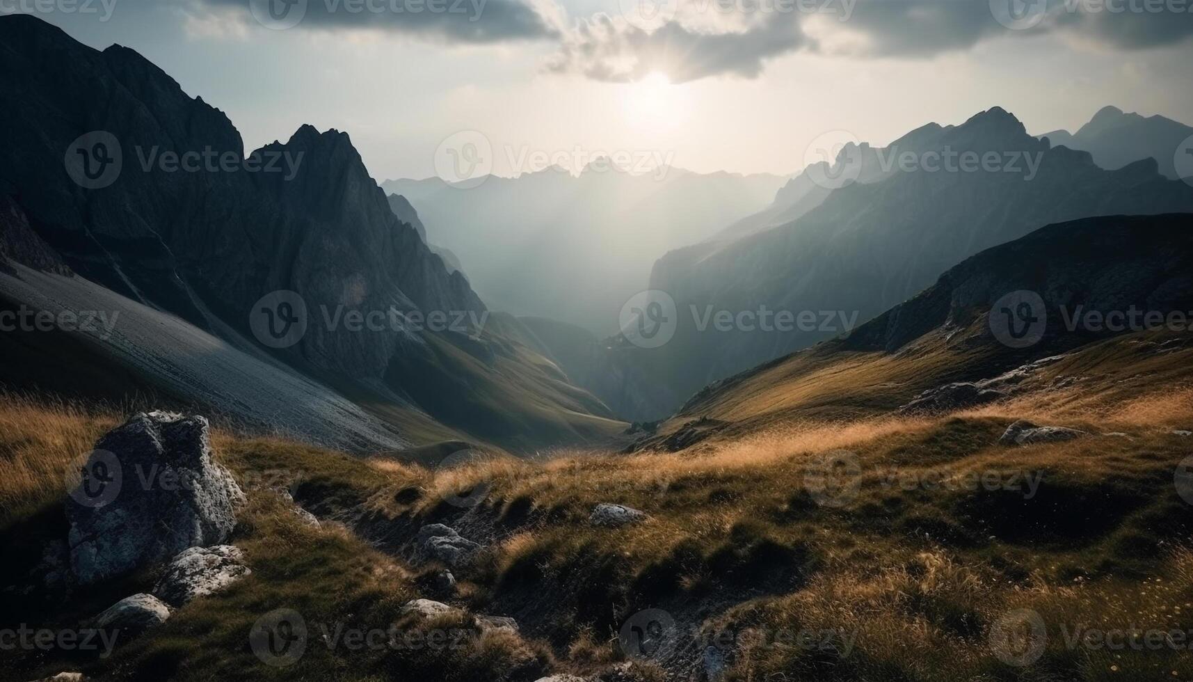 panoramico montagna gamma, maestoso bellezza nel natura generato di ai foto