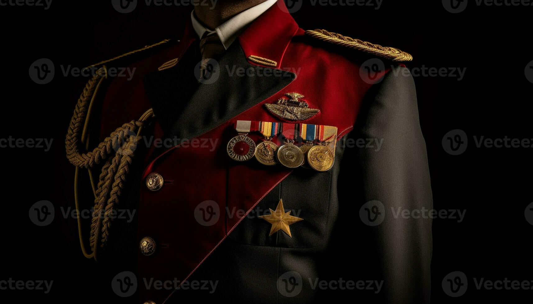 esercito ufficiale nel tradizionale uniforme Spettacoli patriottismo generato di ai foto