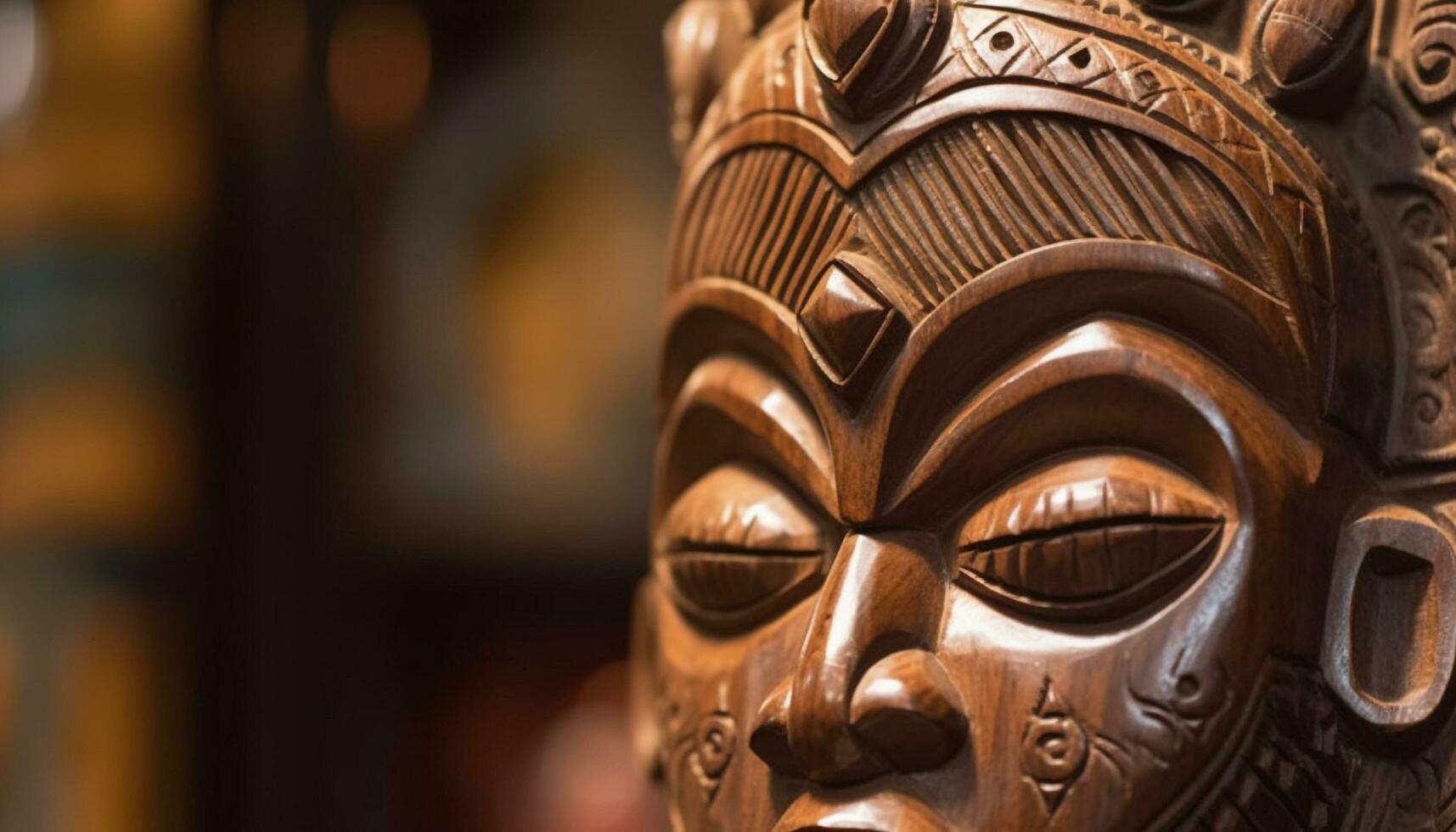 antico africano maschera scultura, simbolo di indigeno spiritualità e tradizione generato di ai foto