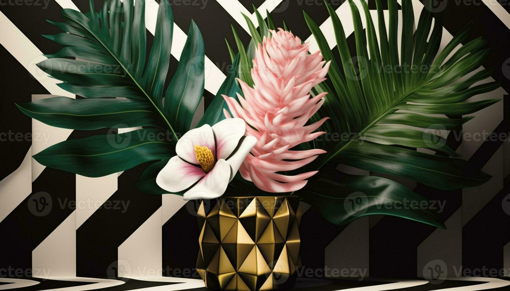 astratto floreale composizione nel Multi colorato acquerello pittura con palma albero generato di ai foto