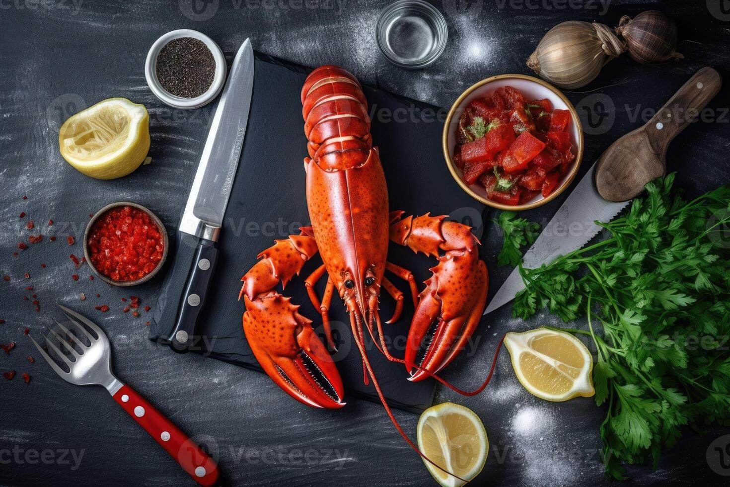 azione foto di bollito aragosta pronto per mangiare nel il piatto fotografia generativo ai