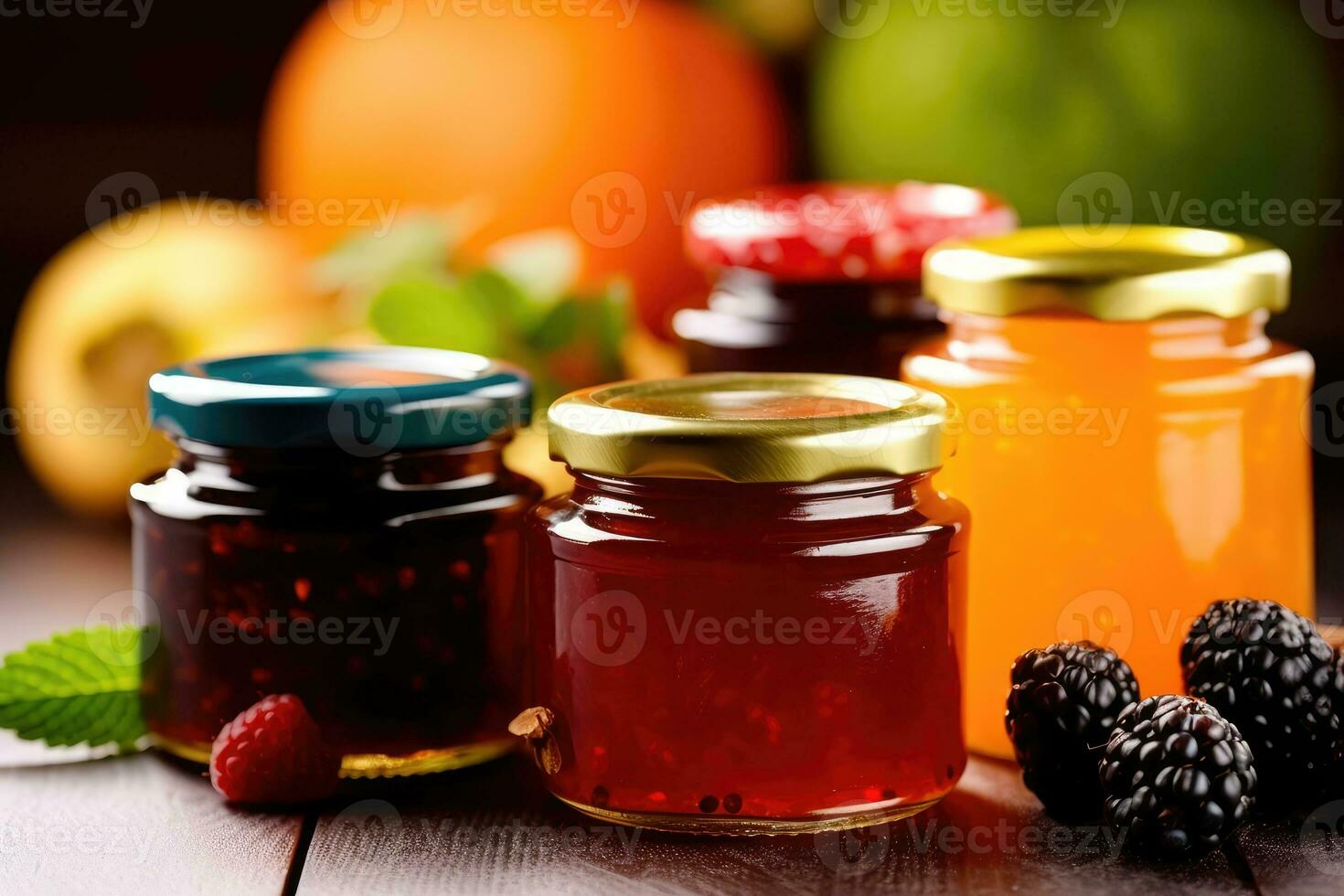 frutta marmellata nel il cucina tavolo professionale cibo fotografia ai generato foto