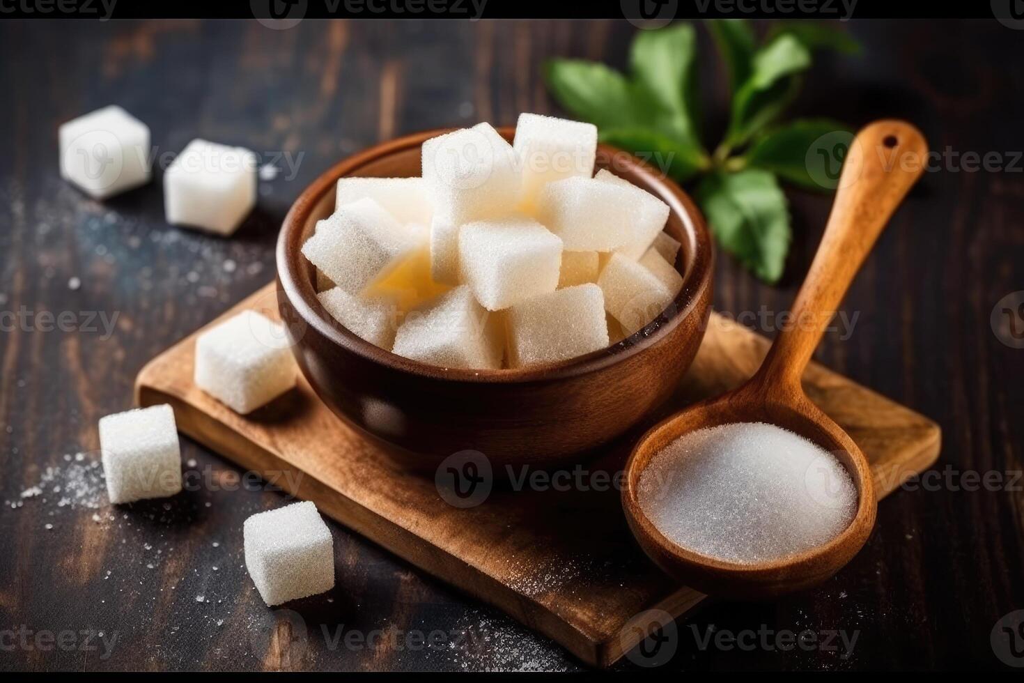 azione foto di bianca grumo zucchero su il cucina piatto posare fotografia generativo ai