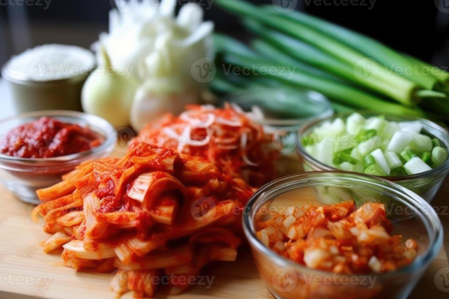 azione foto di kimchi è un' tradizionale coreano banco consistente di salato e fermentato verdure cibo fotografia generativo ai