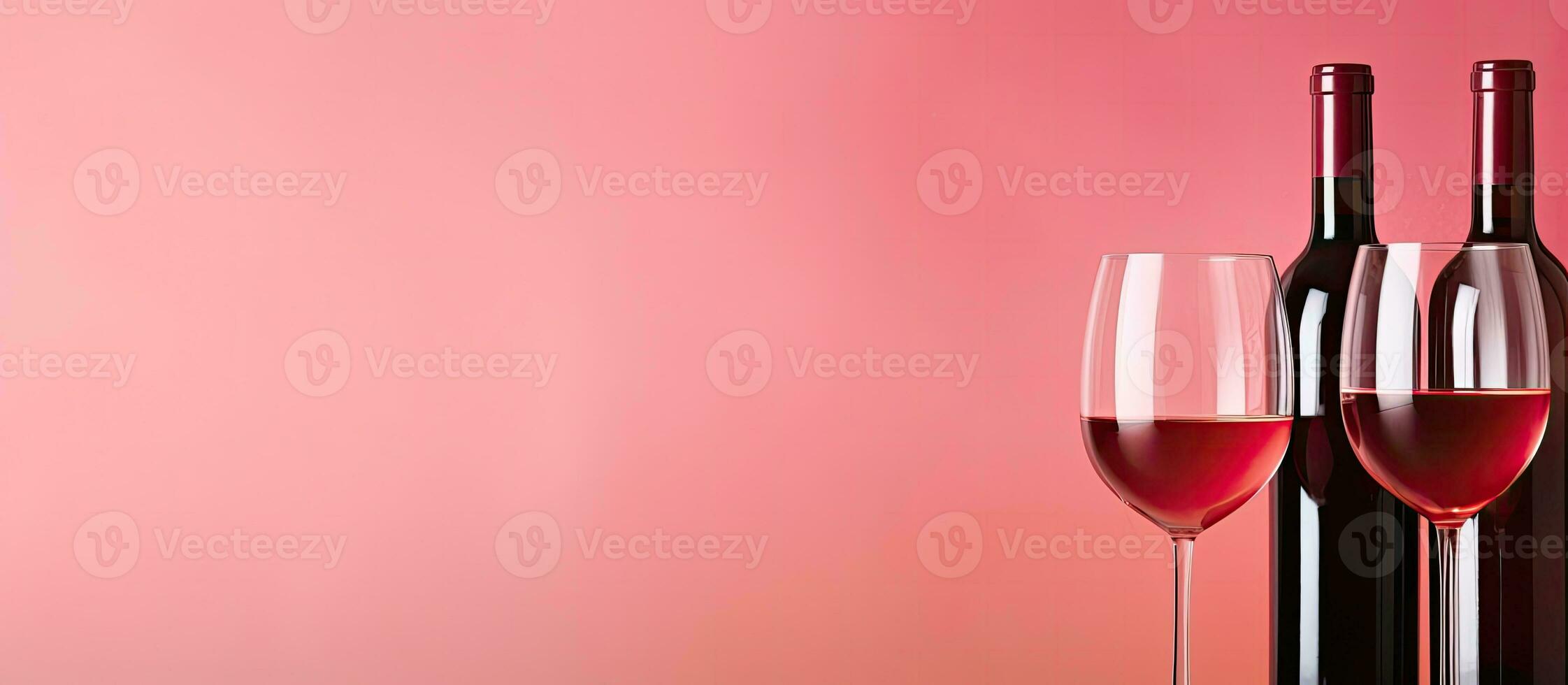 Due vino bicchieri e un' bottiglia di vino su un' tavolo creato con generativo ai tecnologia foto