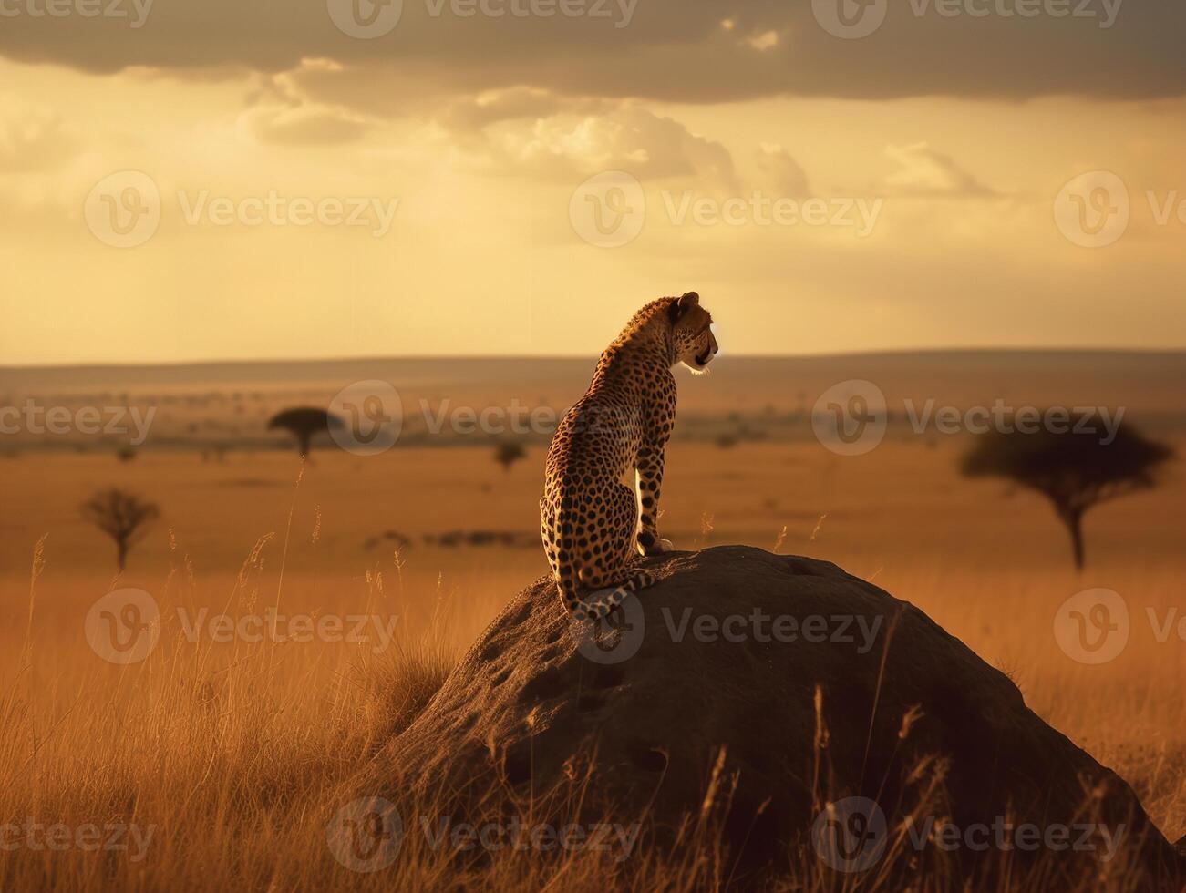 un' solitario ghepardo sotto il africano Alba foto