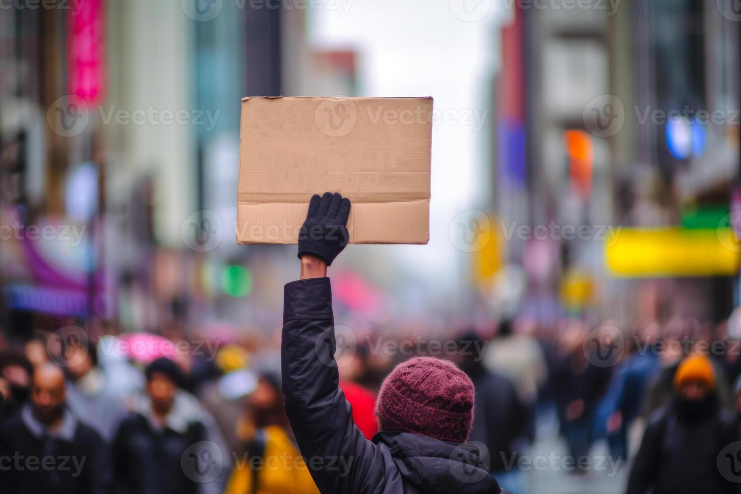 protestare persone con cartellone copia spazio generativo ai foto