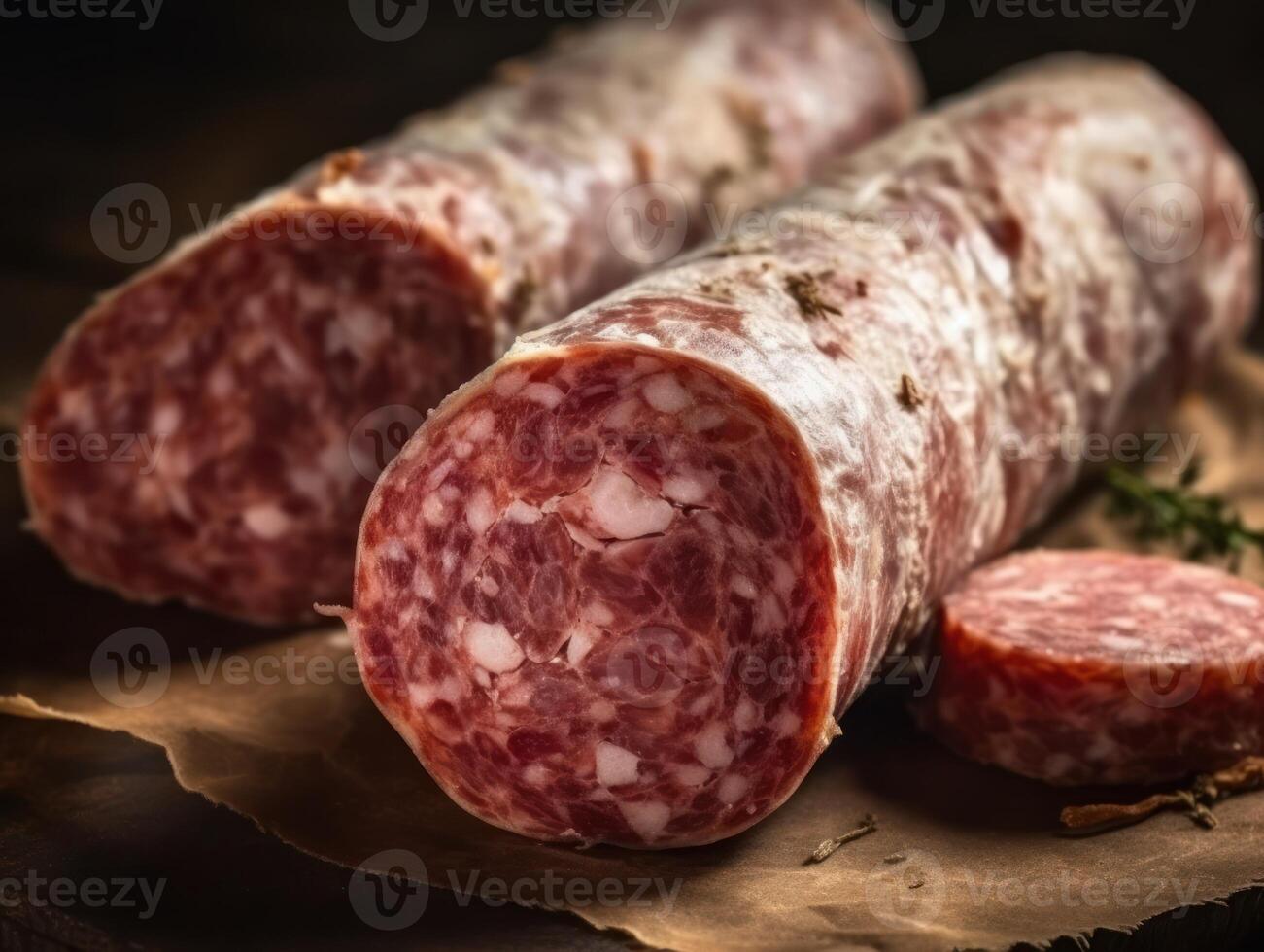 gastronomia salame salsiccia con bianca muffa fouet creato con generativo ai tecnologia foto