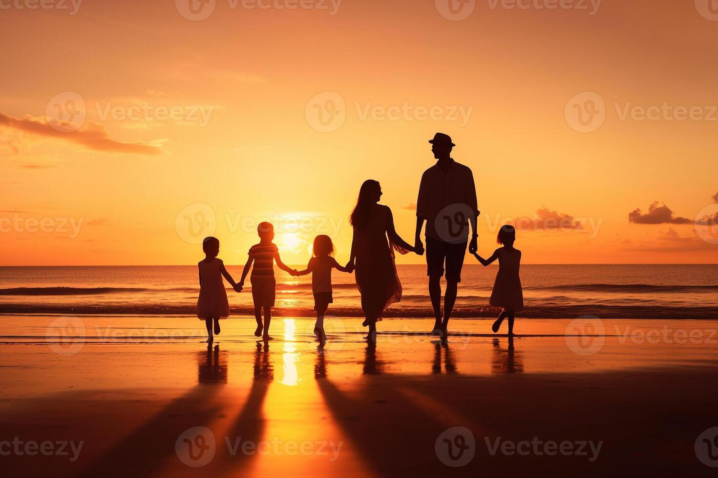 contento grande famiglia madre padre bambini figlio e figlia. ai generato foto