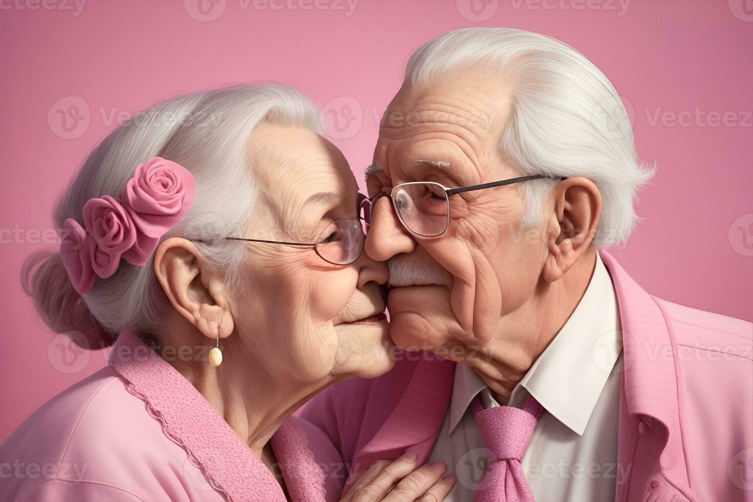 romantico nonni coppia su un' studio sfondo. generativo ai foto