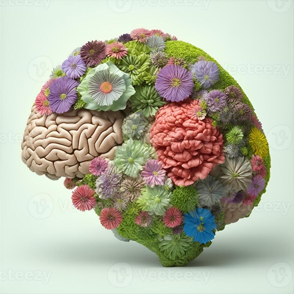 umano cervello a partire dal quale fiori crescere. ai generato. foto