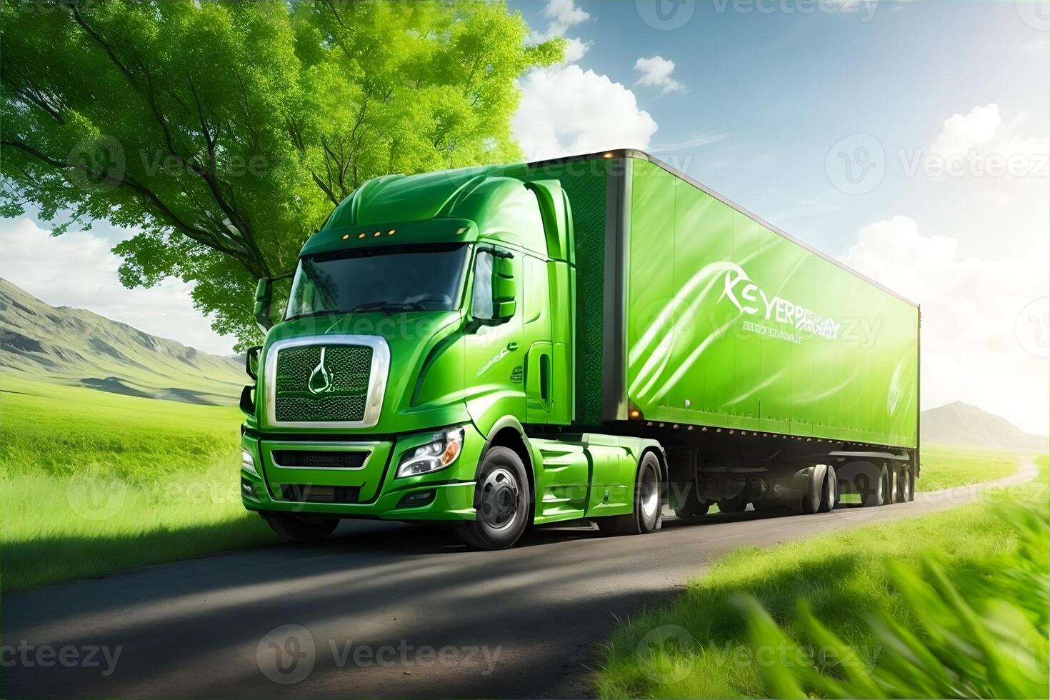 eco amichevole mezzi di trasporto concetto con verde camion. ai generato foto