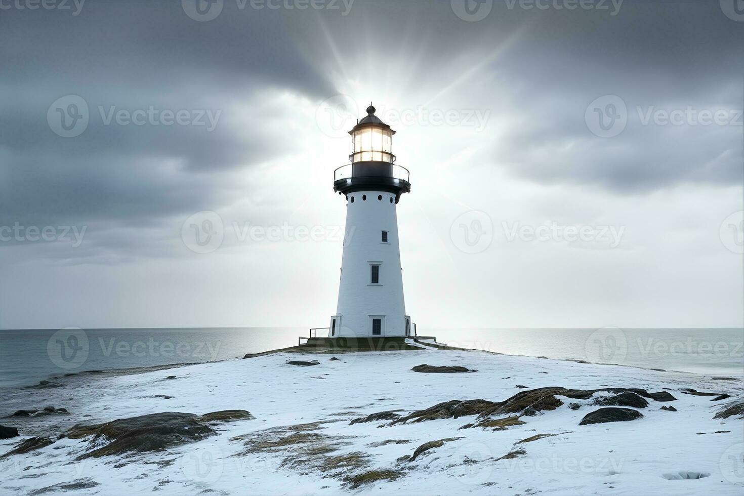 faro Torre con faro di luce. ai generato foto