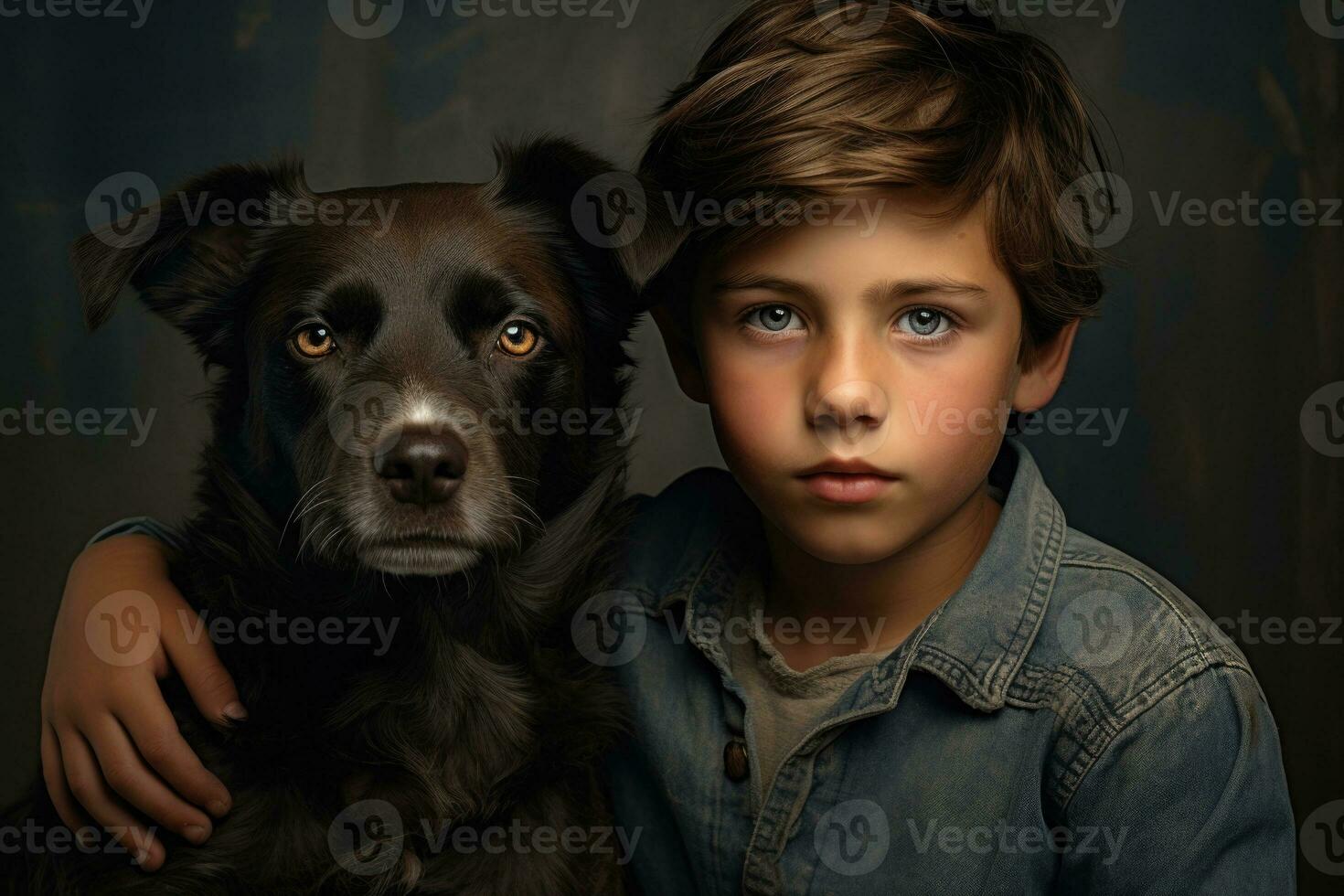 ragazzo e cane ritratto. animale domestico cura. persone emozioni. generativo ai foto