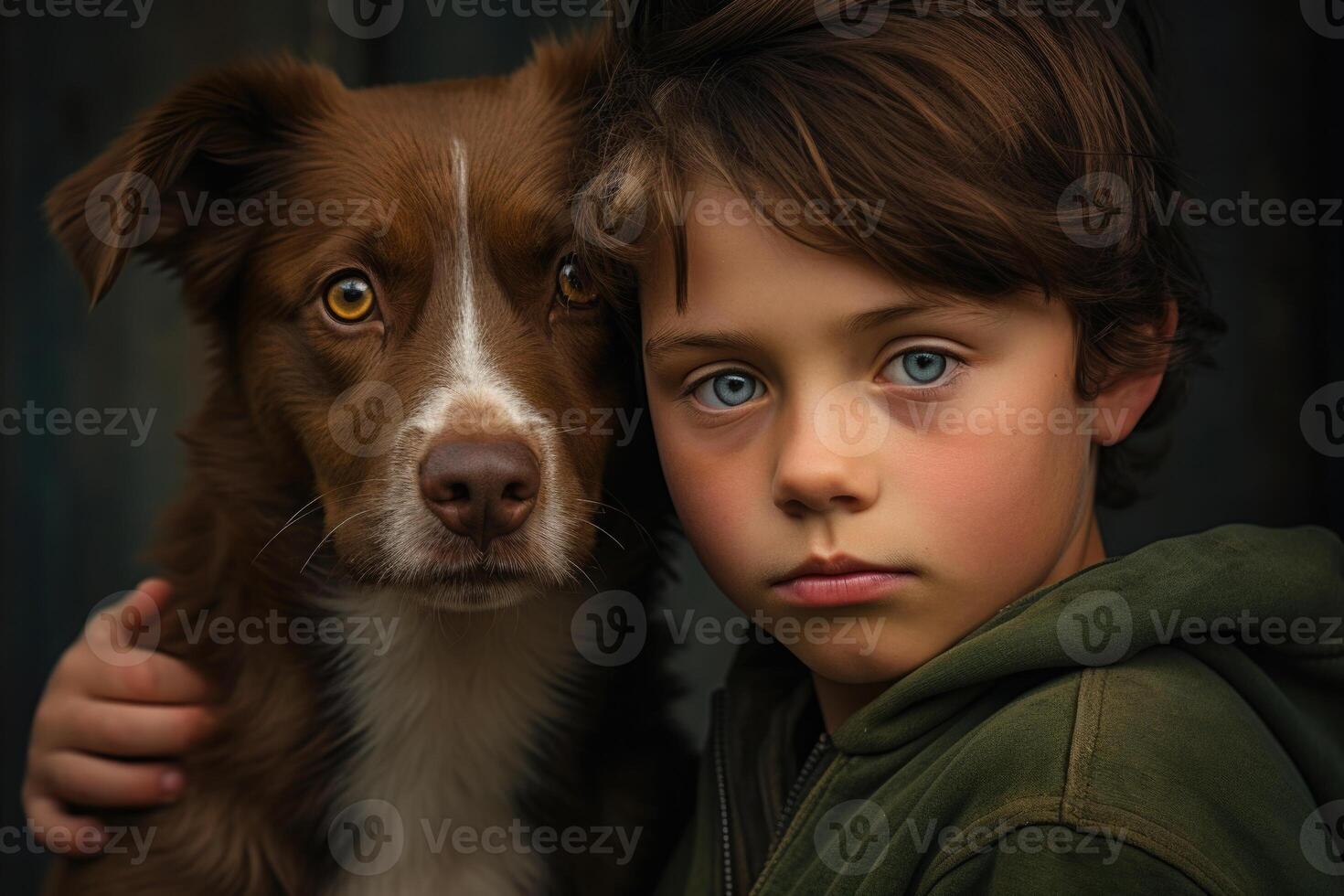 ragazzo e cane ritratto. animale domestico cura. persone emozioni. generativo ai foto