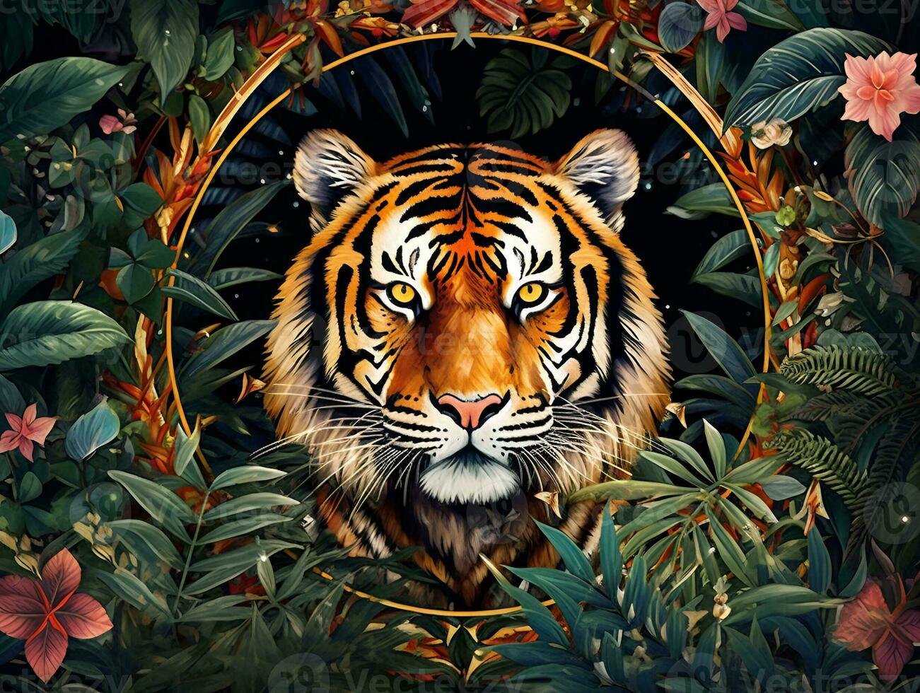 tigre ritratto nel giungla, arte deco stile foto