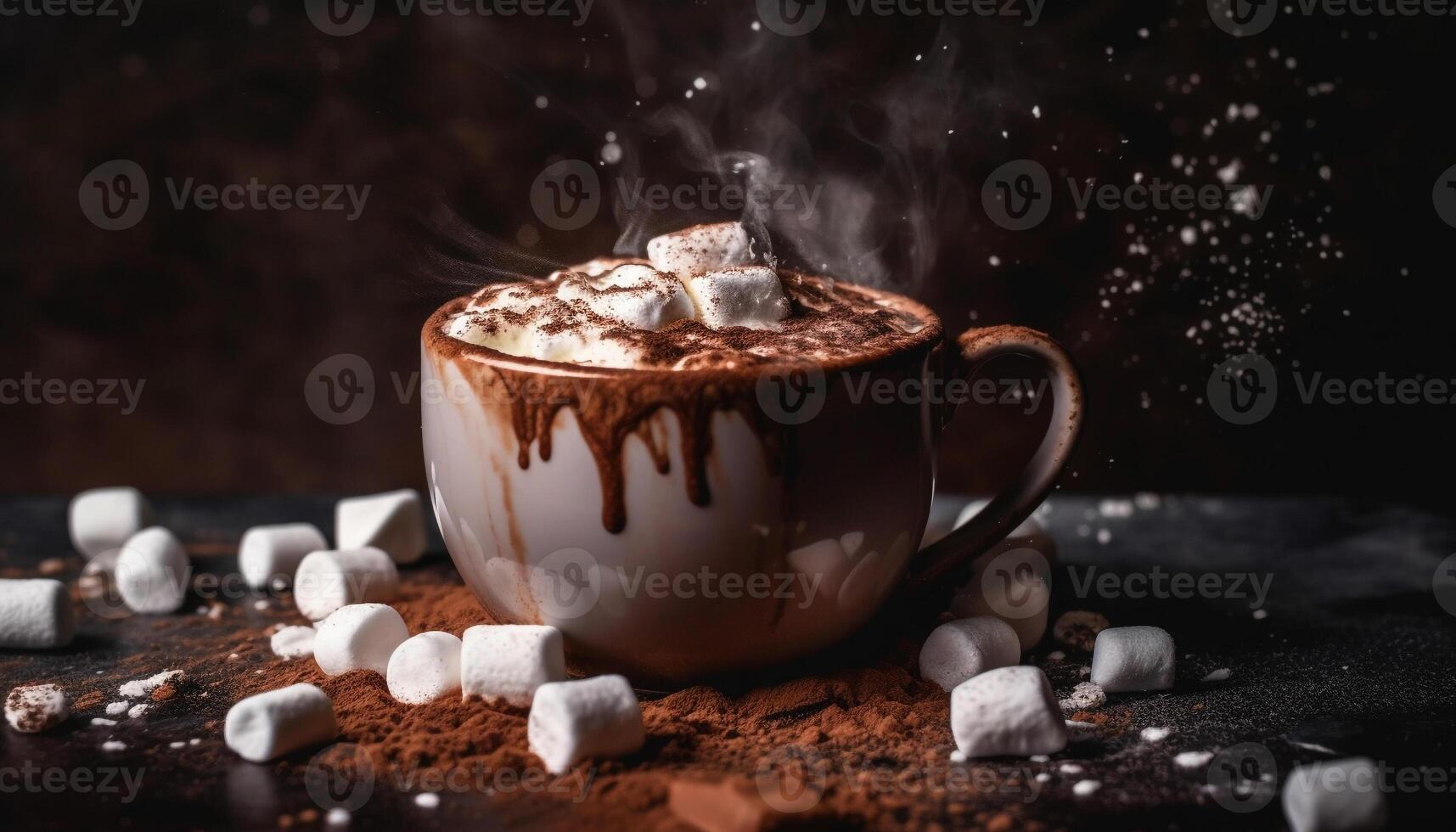 buongustaio caldo cioccolato con marshmallow e biscotto generato di ai foto