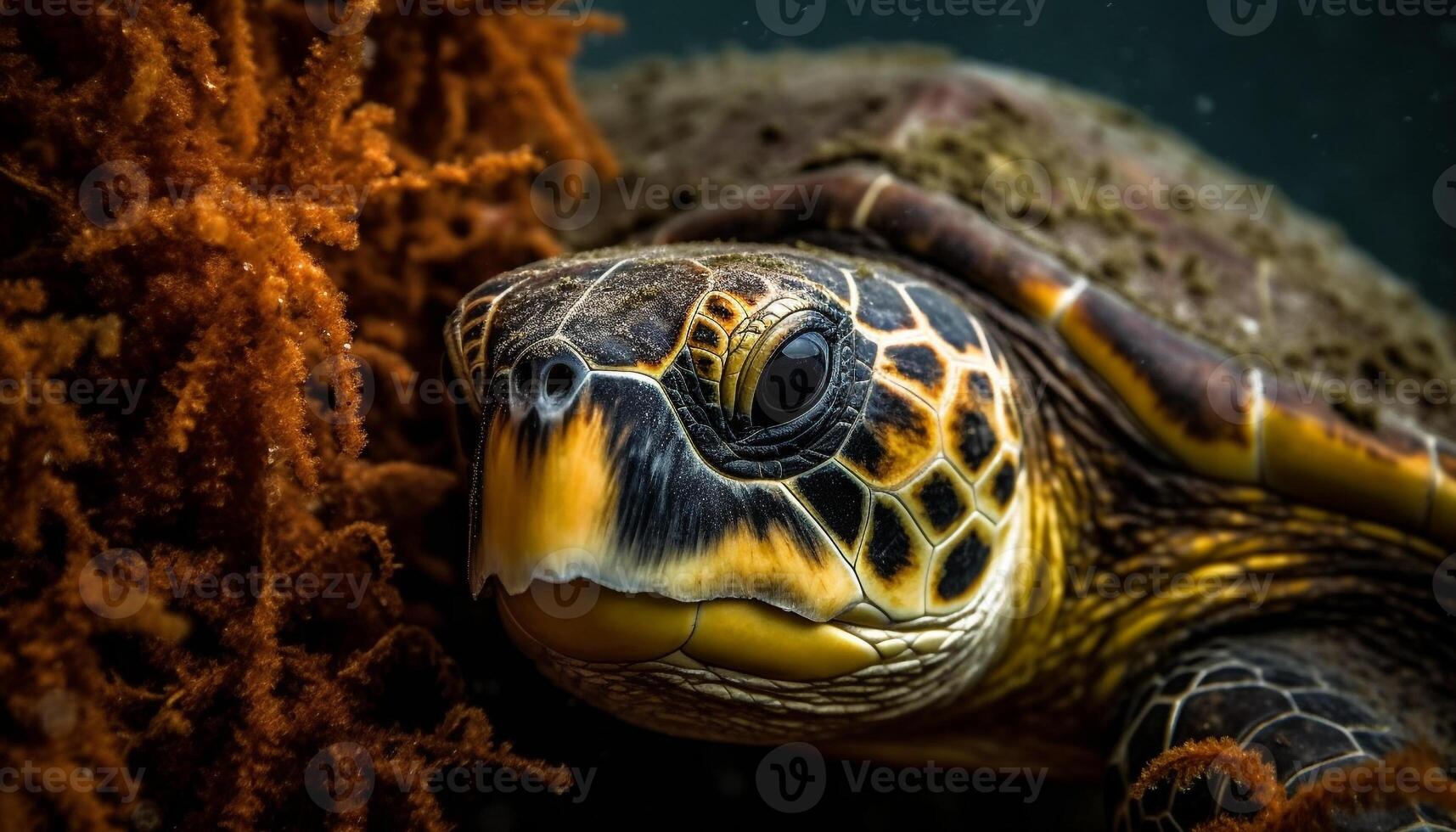 Multi colorato mare tartaruga nuoto nel corallo scogliera generato di ai foto