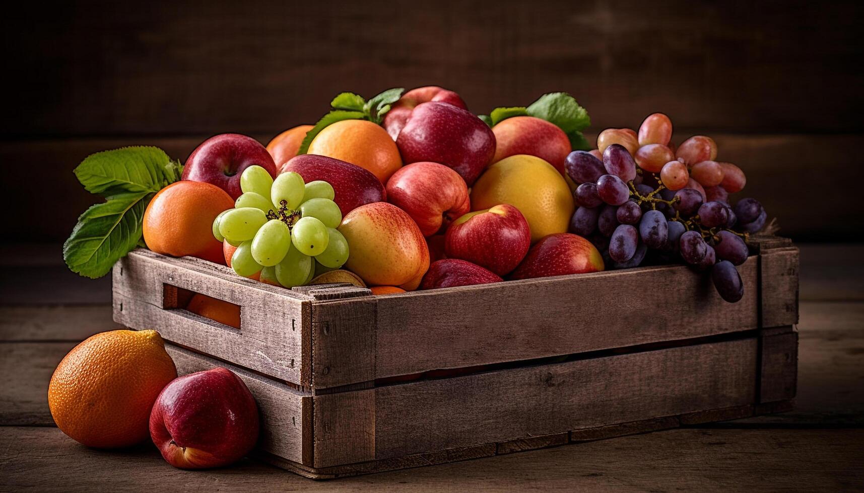 rustico gabbia detiene succoso, fresco, biologico frutta generato di ai foto