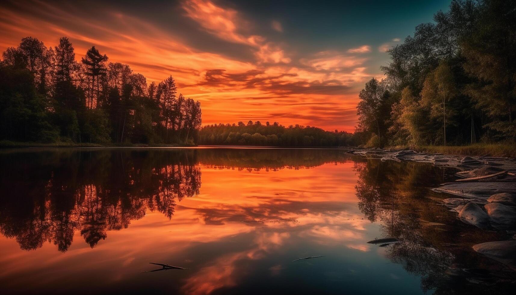 tranquillo scena di natura bellezza a crepuscolo generato di ai foto