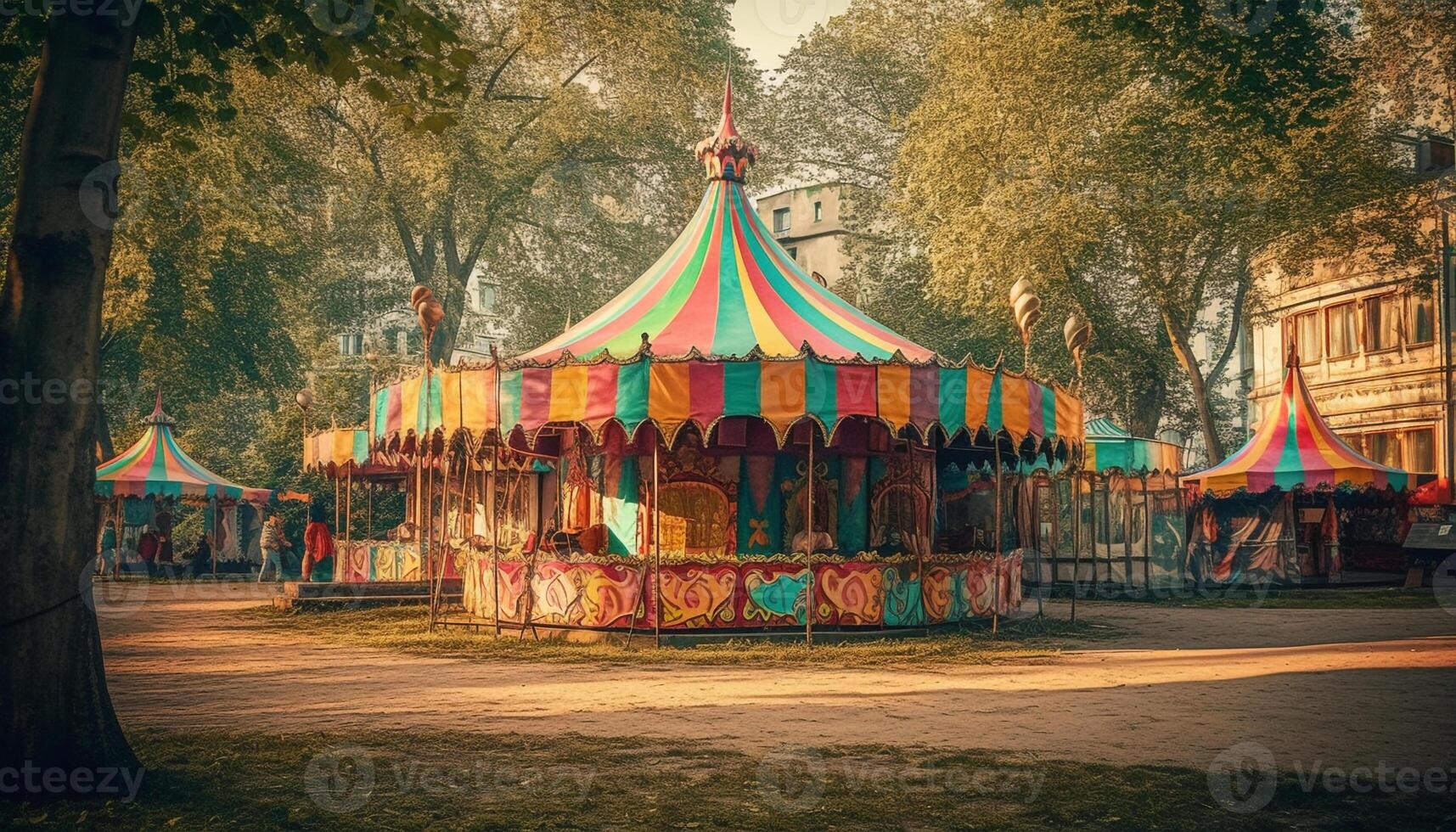 ore notturne carnevale divertimento, Filatura ruote, luminosa colori generato di ai foto