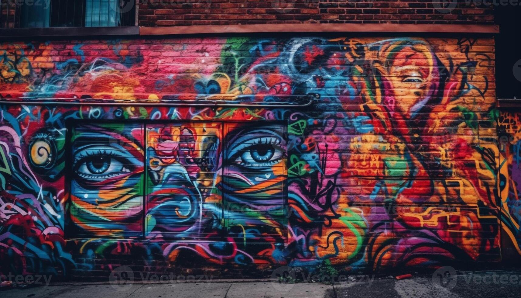 vivace colori illuminare moderno città strada graffiti generato di ai foto
