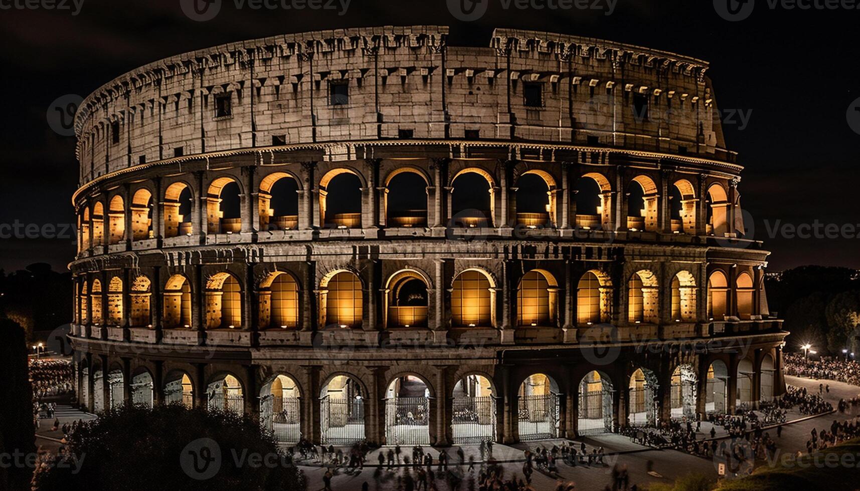 illuminato antico archi simboleggiare italiano cultura a crepuscolo generato di ai foto