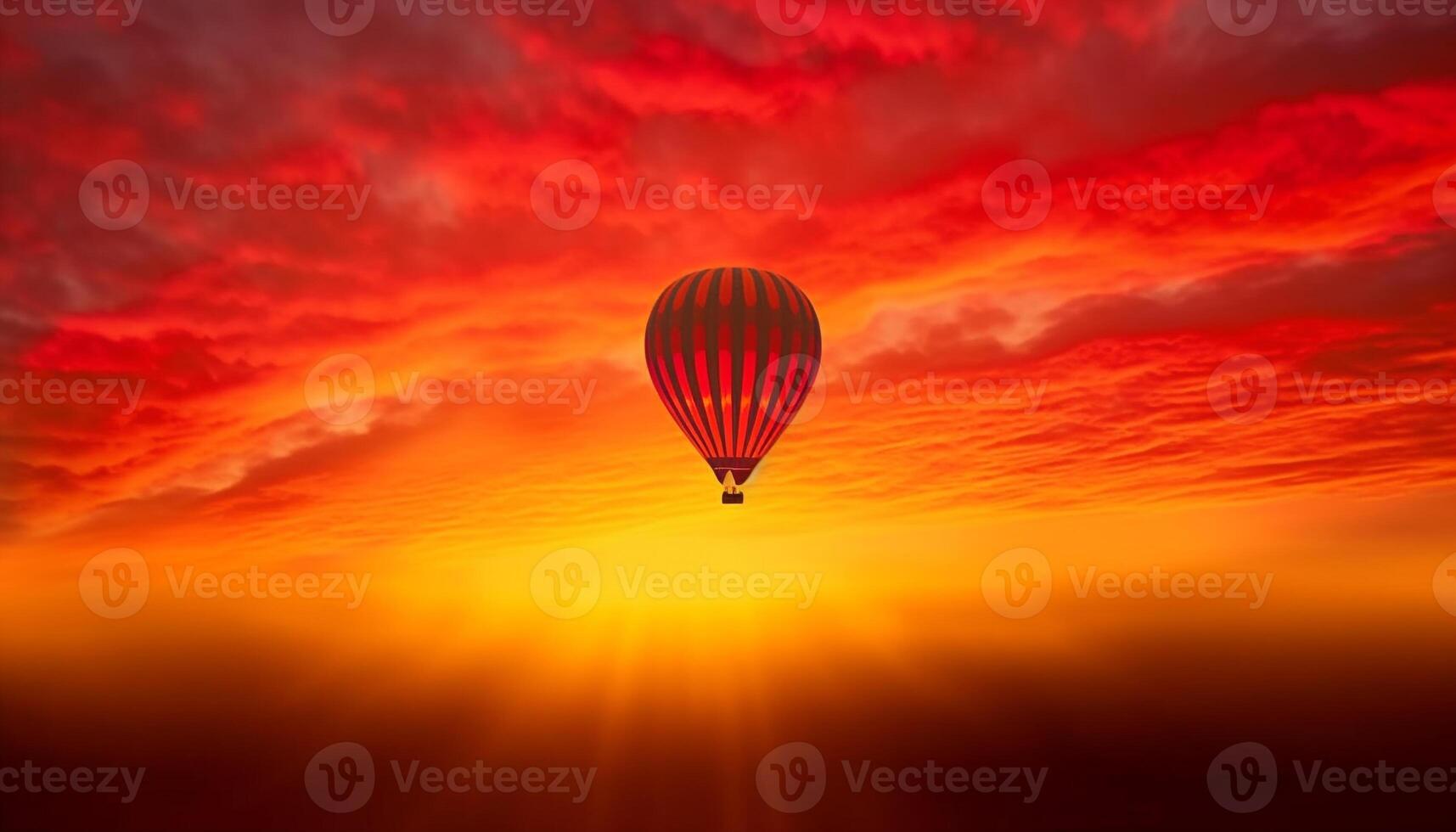 caldo aria Palloncino vola al di sopra di a strisce montagna paesaggio a tramonto generato di ai foto