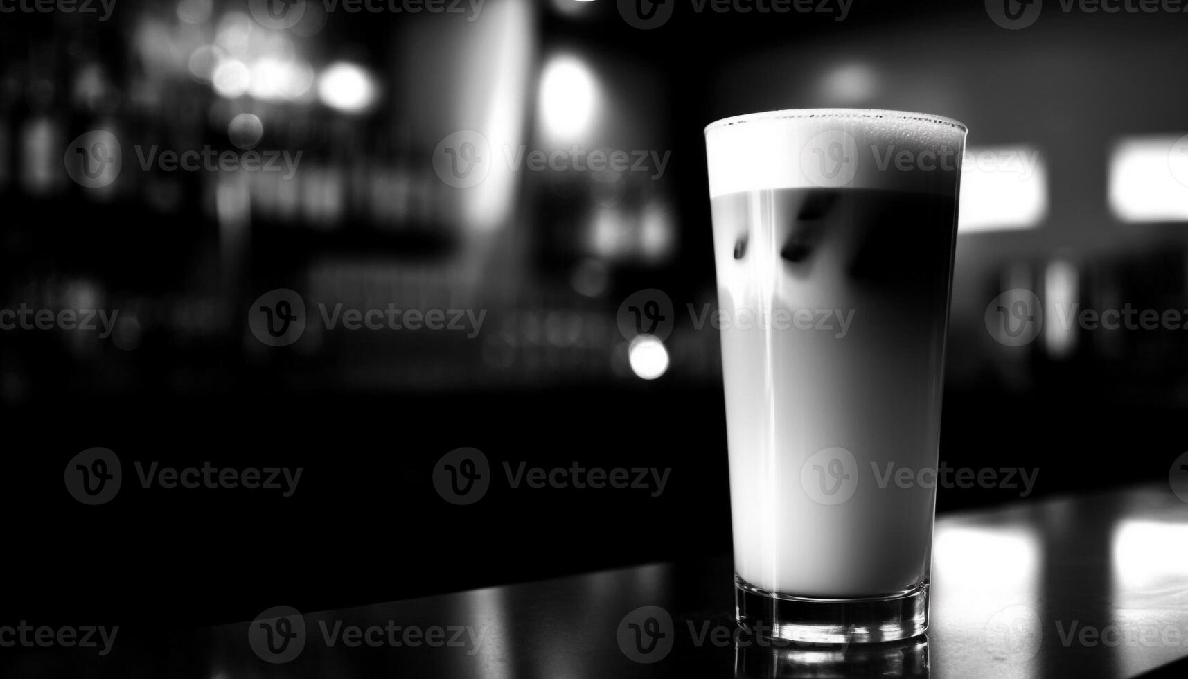 schiumoso birra bicchiere su bar contatore nel debolmente illuminato pub generato di ai foto