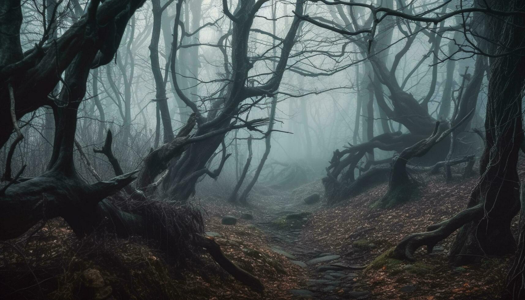 spaventoso foresta, buio e misterioso, pieno di orrore generato di ai foto