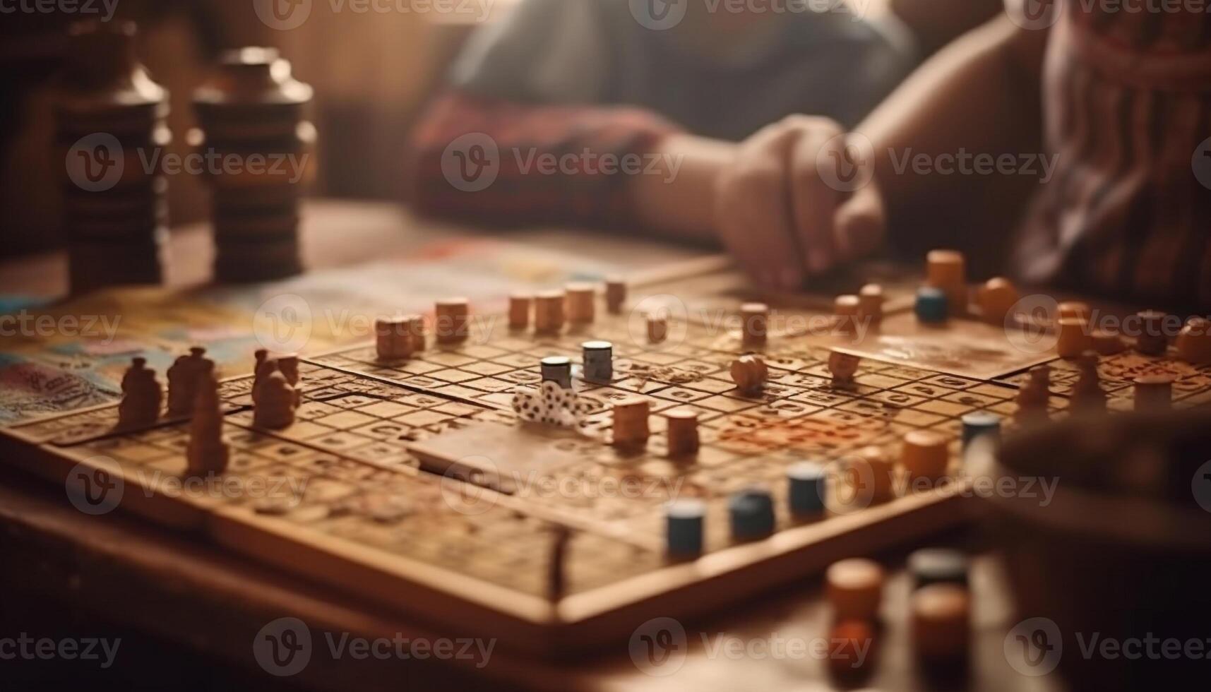 uomini e donne godere tempo libero Giochi, giocando scacchi tavola in casa generato di ai foto