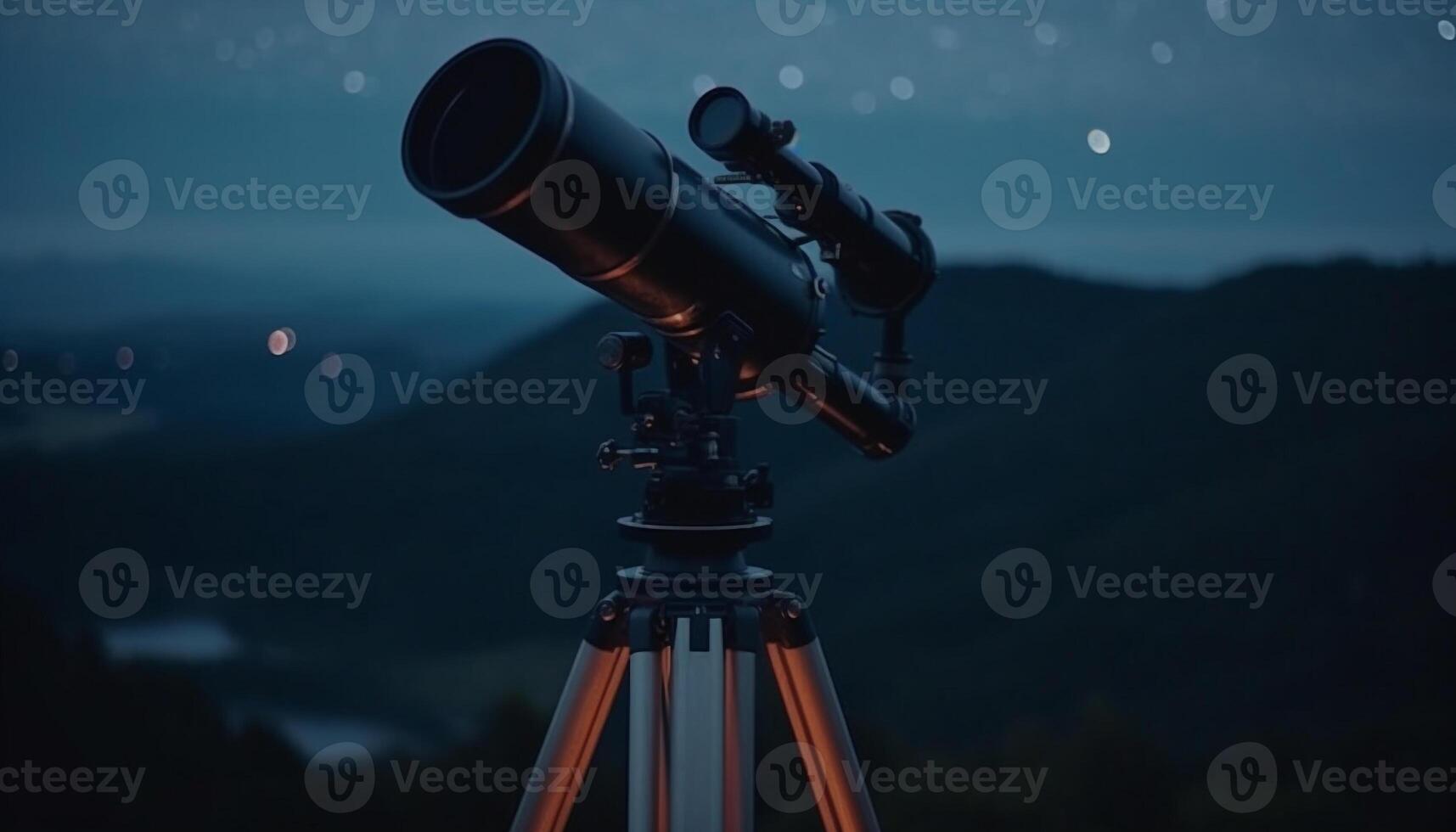 Guardando il latteo modo attraverso un' mano tenuto telescopio a crepuscolo generato di ai foto