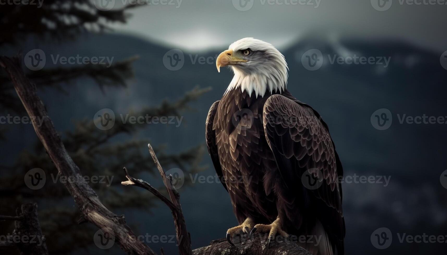 maestoso Calvo aquila perching su ramo, un' simbolo di la libertà generato di ai foto