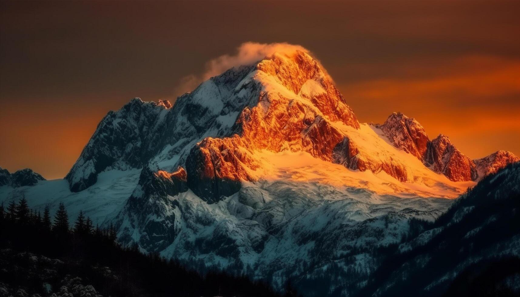 maestoso montagna gamma a crepuscolo, un' tranquillo scena di soggezione generato di ai foto