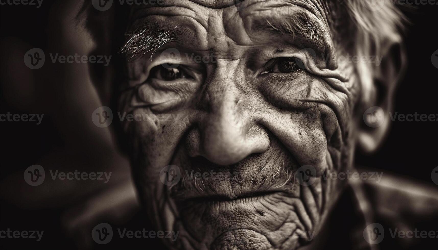 un' rugosa anziano uomo con grigio capelli sorridente a telecamera generato di ai foto