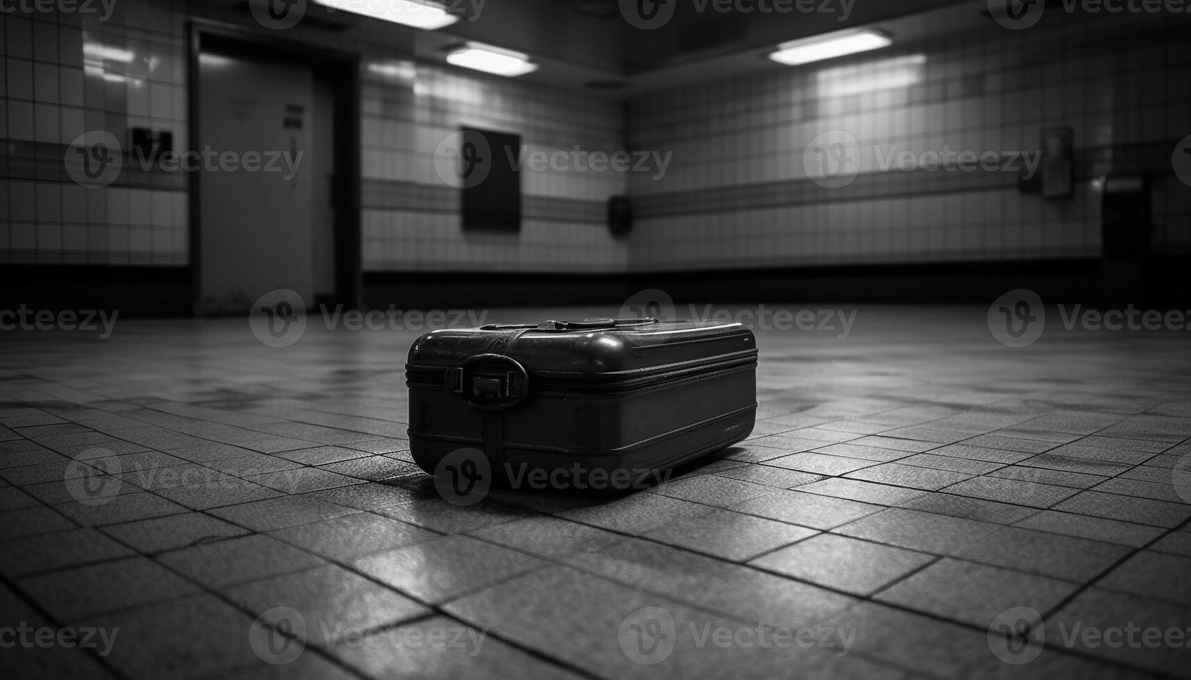 abbandonato valigia aspetta per proprietario arrivo nel vuoto metropolitana stazione generato di ai foto