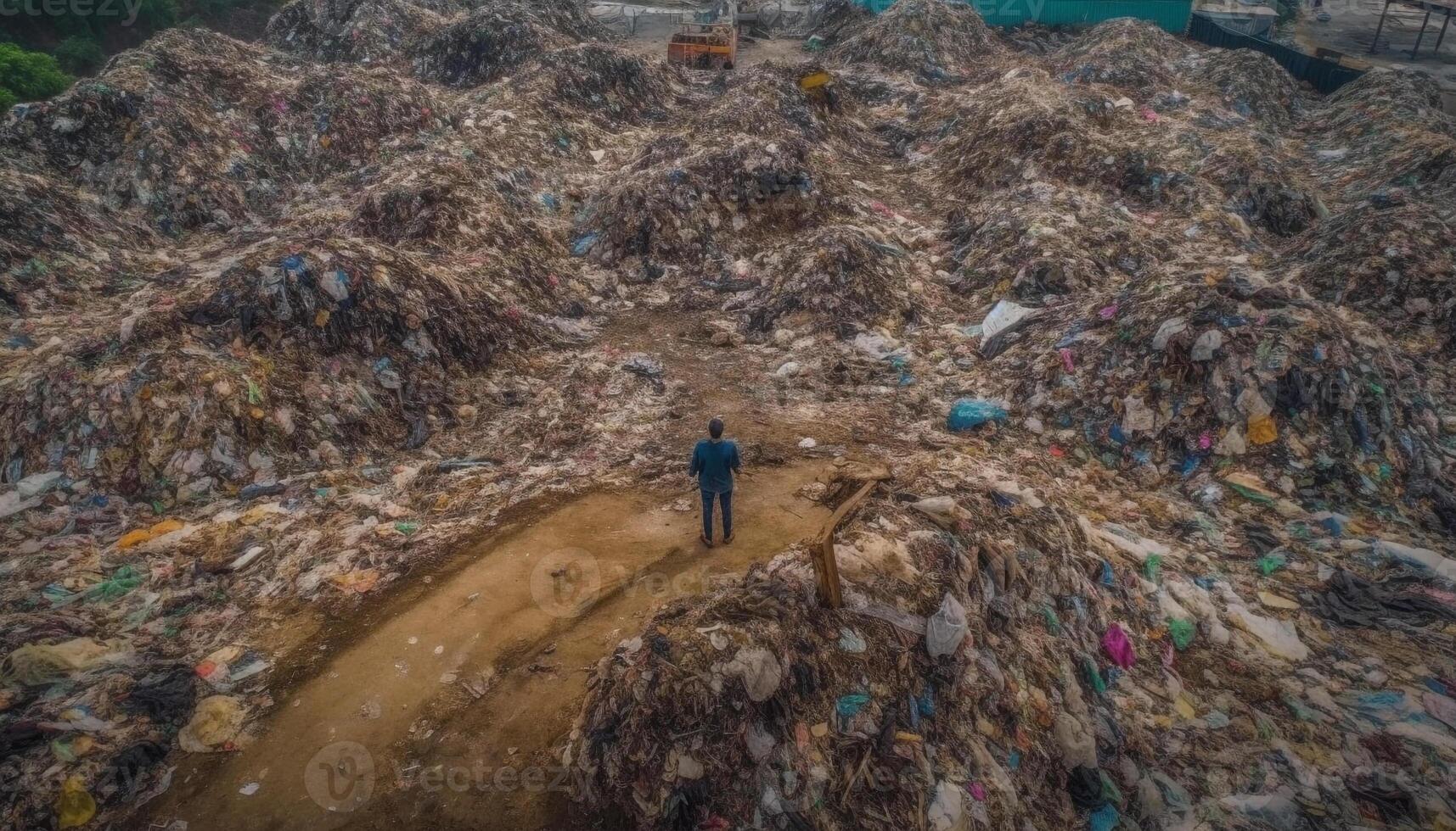 uno persona Lavorando per riciclare spazzatura nel antigienico ambiente generato di ai foto