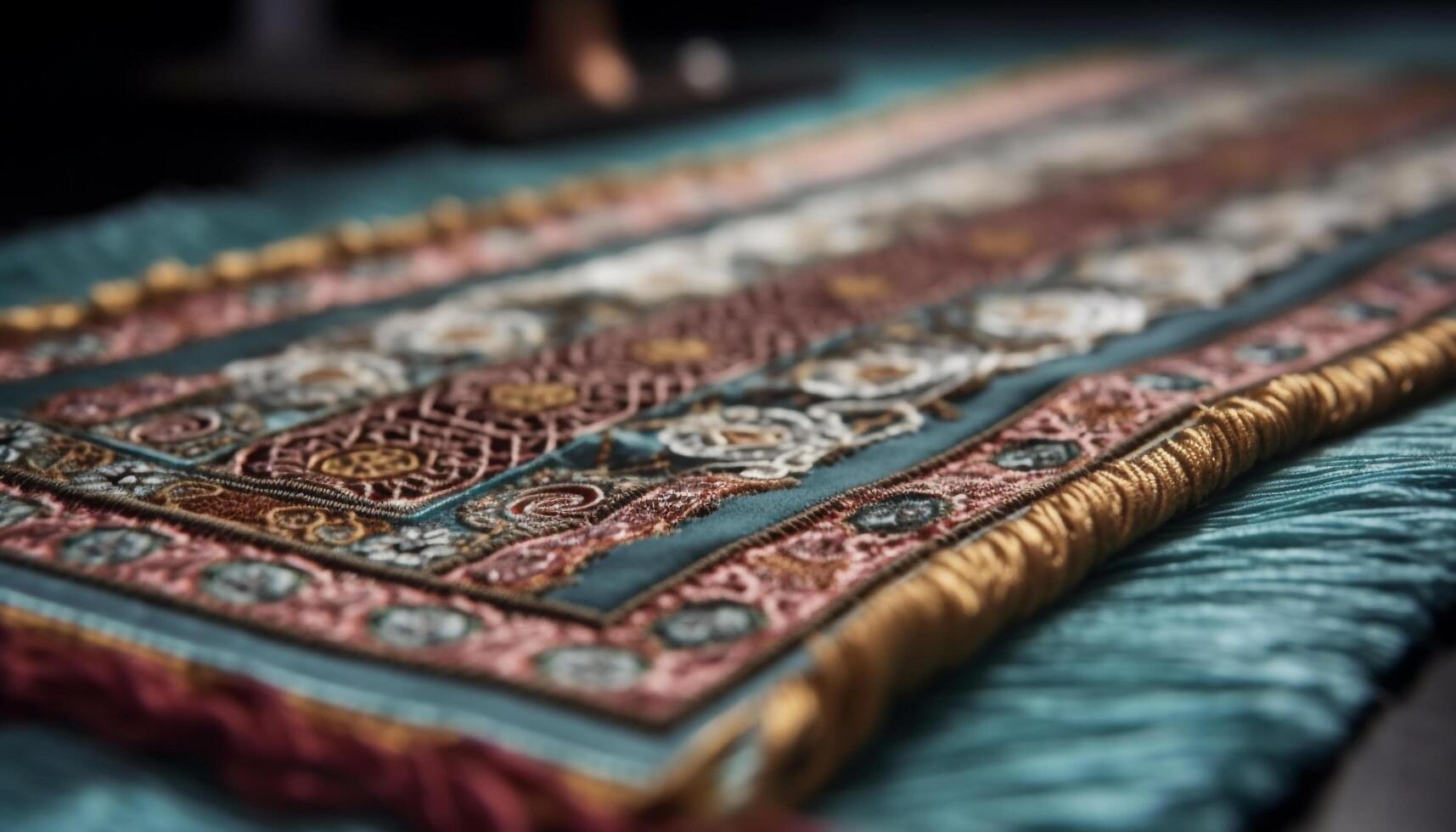 un ornato persiano tappeto, intrecciata con intricato geometrico forme generato di ai foto