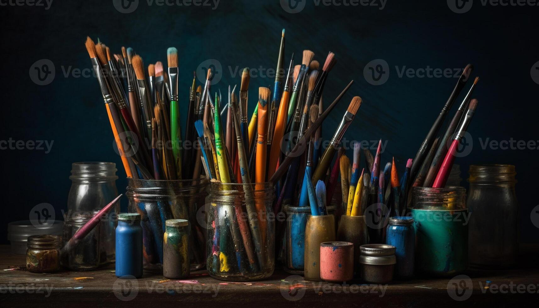 il artista tavolo tenuto un' collezione di colorato dipingere tubi generato di ai foto