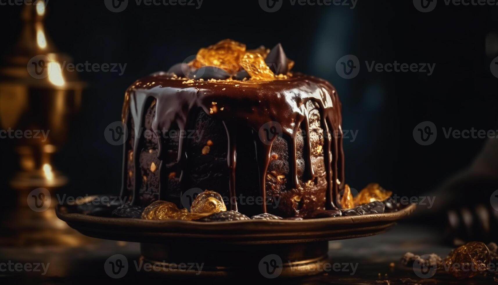 decadente fatti in casa cioccolato torta con buio cioccolato glassatura e decorazione generato di ai foto