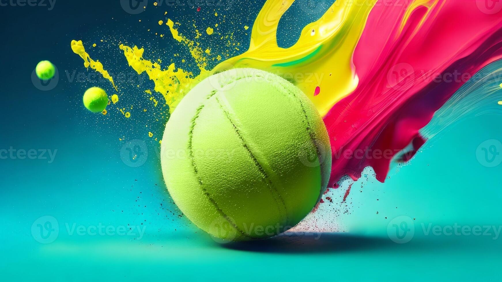 tennis palla con colorato pittura schizzi. ai generato foto