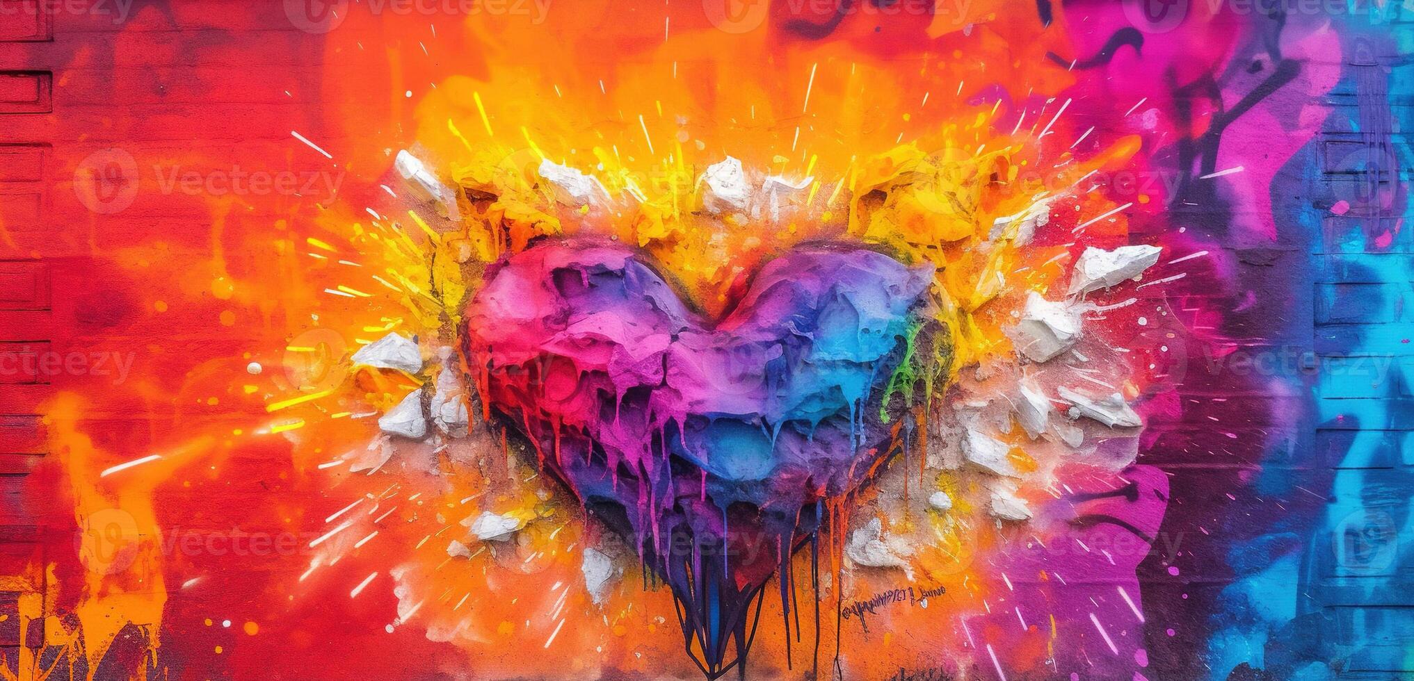 generativo ai, colorato cuore come graffiti amore simbolo su il parete, strada arte. fuso dipingere. foto