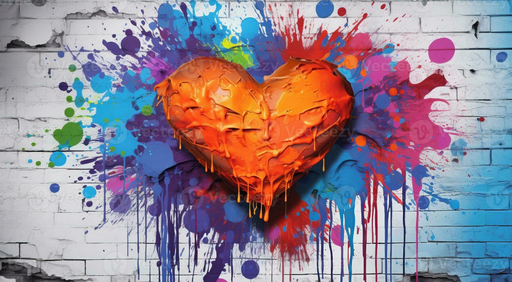 generativo ai, colorato cuore come graffiti amore simbolo su il parete, strada arte. fuso dipingere. foto