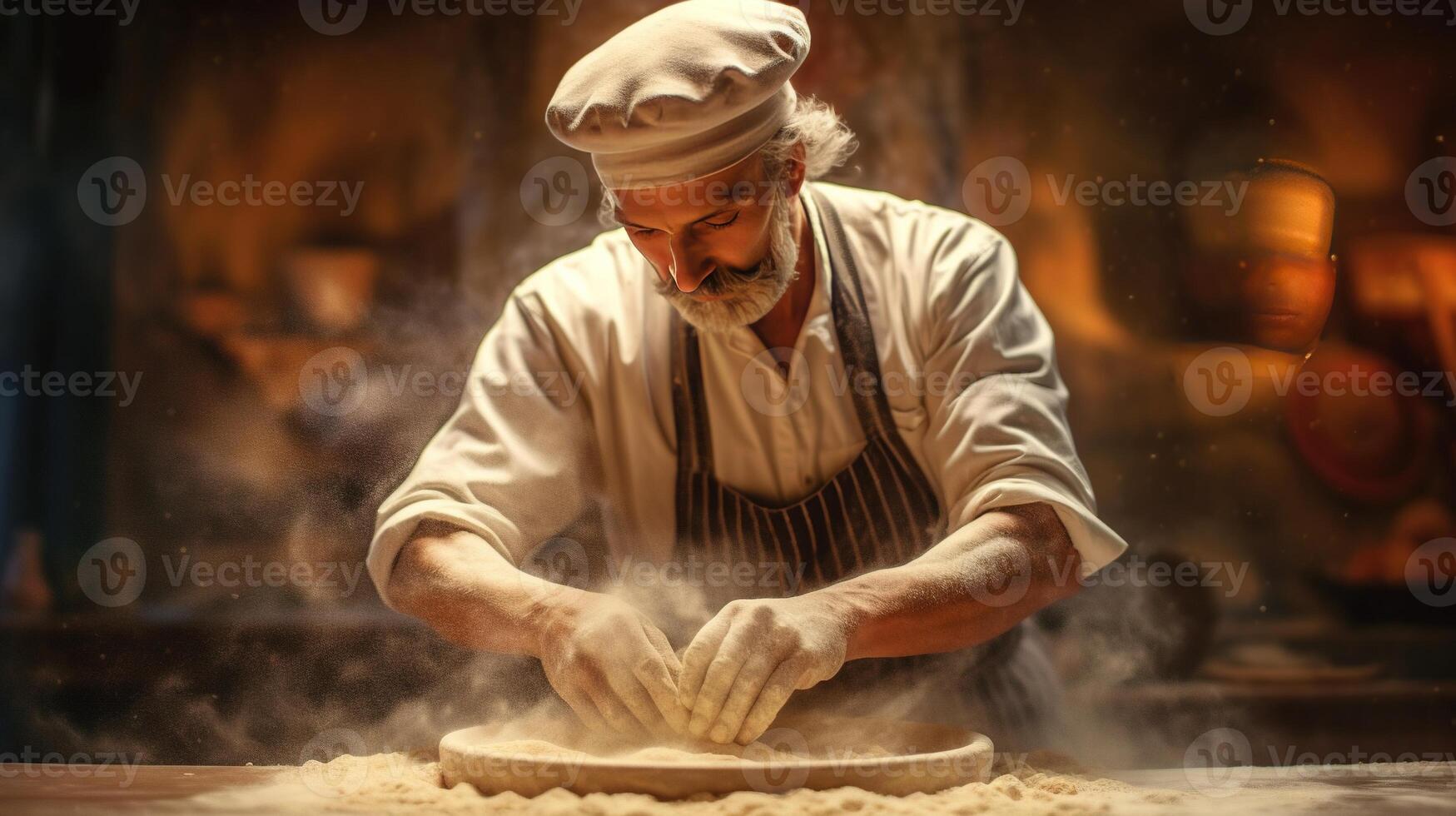 generativo ai, vecchio uomo mani di panettiere nel ristorante o casa cucina, prepara ecologicamente naturale pasticcini. foto