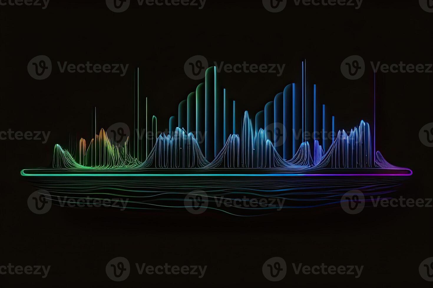 suono onda su nero sfondo nel neon leggero generativo ai foto