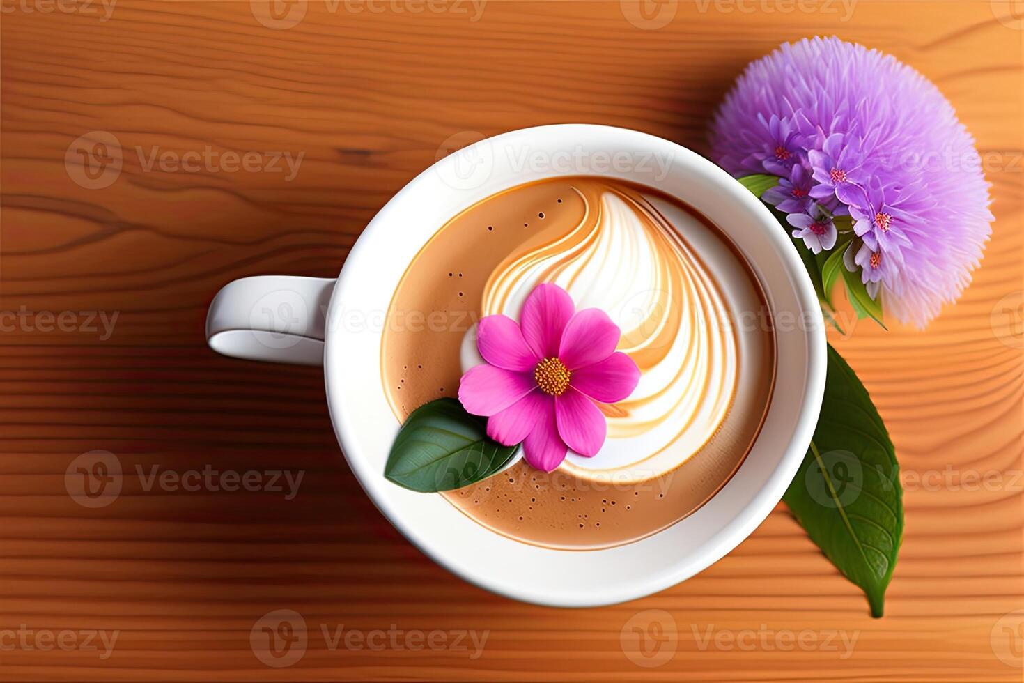 caffè con fiore generativo ai foto